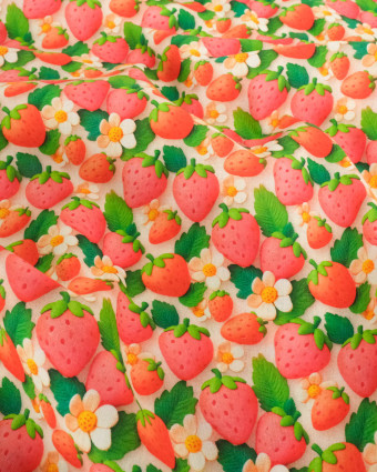 Coton Imprimé Fraise Rose 3D - Mercerine