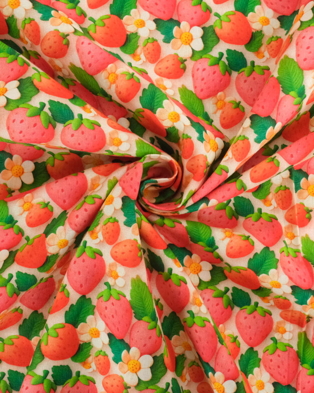 Coton Imprimé Fraise Rose 3D - Mercerine