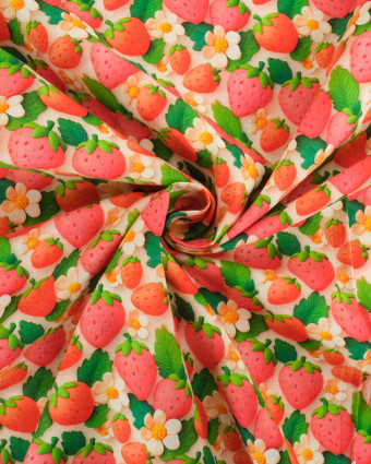 Coton Imprimé Fraise Rose 3D - Mercerine