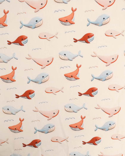Popeline de Coton Baleine Bleu et Rouge - Mercerine