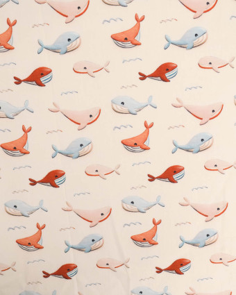 Popeline de Coton Baleine Bleu et Rouge - Mercerine