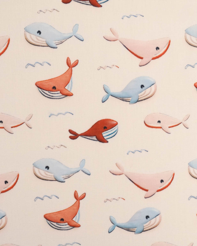 Popeline de Coton Baleine Bleu et Rouge - Mercerine