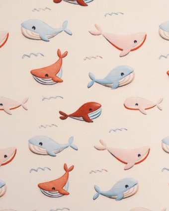 Popeline de Coton Baleine Bleu et Rouge - Mercerine