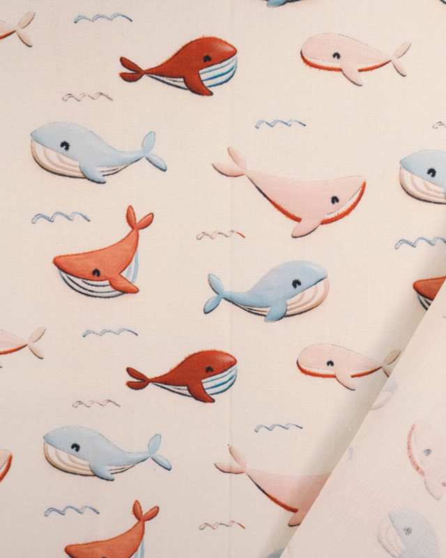 Popeline de Coton Baleine Bleu et Rouge - Mercerine