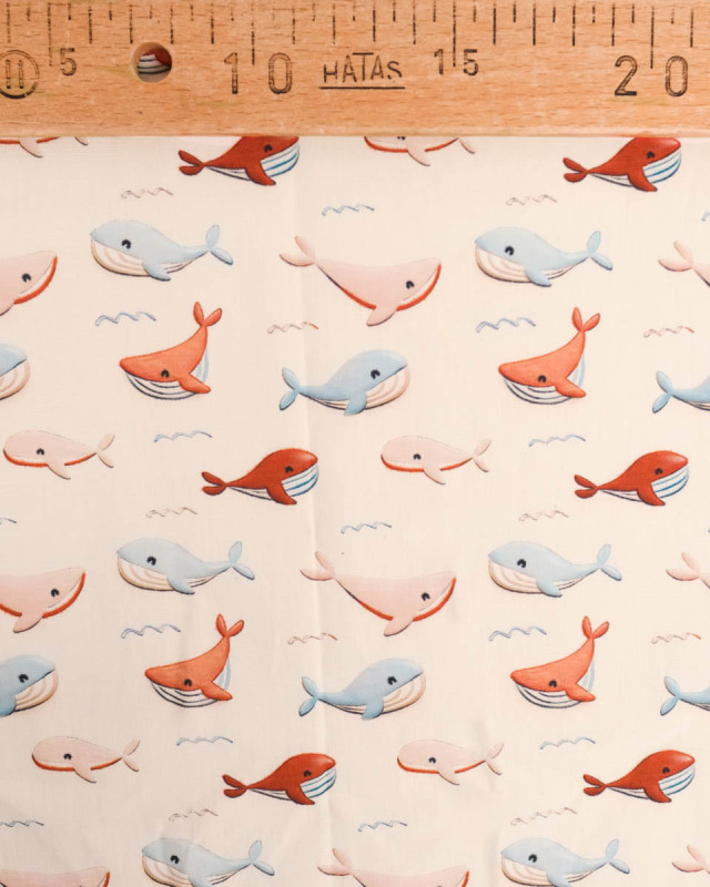 Popeline de Coton Baleine Bleu et Rouge - Mercerine