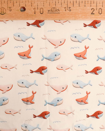 Popeline de Coton Baleine Bleu et Rouge - Mercerine