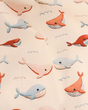 Popeline de Coton Baleine Bleu et Rouge - Mercerine