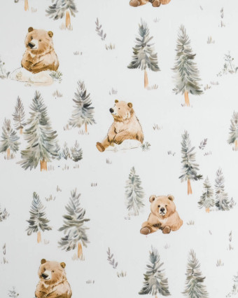 Popeline de Coton Ours Forêt Fond Blanc - Mercerine