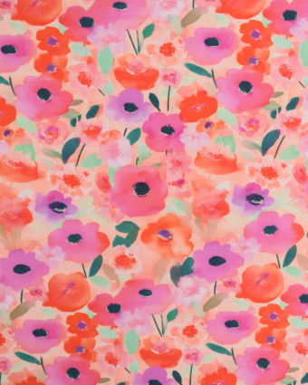 Popeline de Coton Fleurs Rouge et Rose