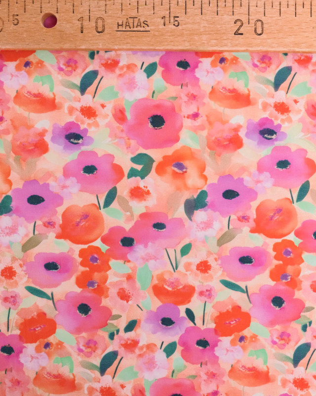 Popeline de Coton Fleurs Rouge et Rose - Mercerine