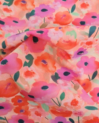 Popeline de Coton Fleurs Rouge et Rose - Mercerine