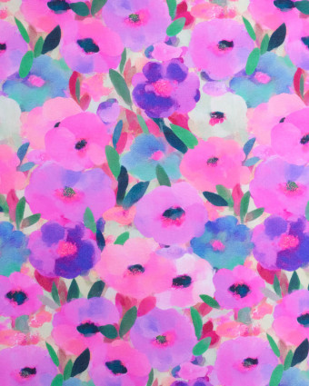 Popeline de Coton Camille Fleur Violette - Mercerine