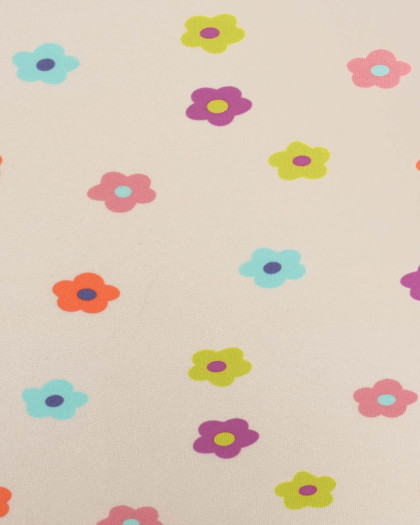 Jersey de Coton Imprimé Fleur Ecru - Mercerine