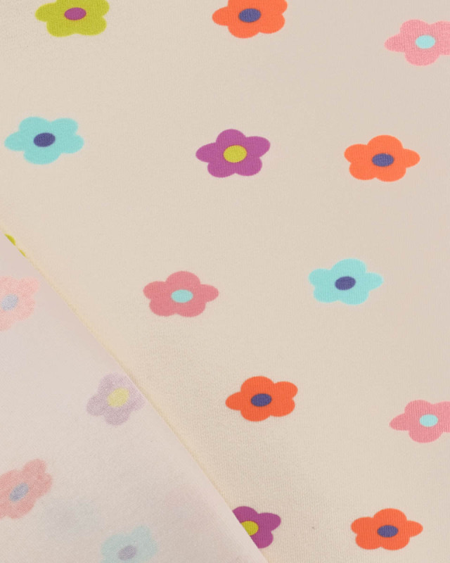 Jersey de Coton Imprimé Fleur Ecru - Mercerine