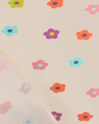 Jersey de Coton Imprimé Fleur Ecru - Mercerine