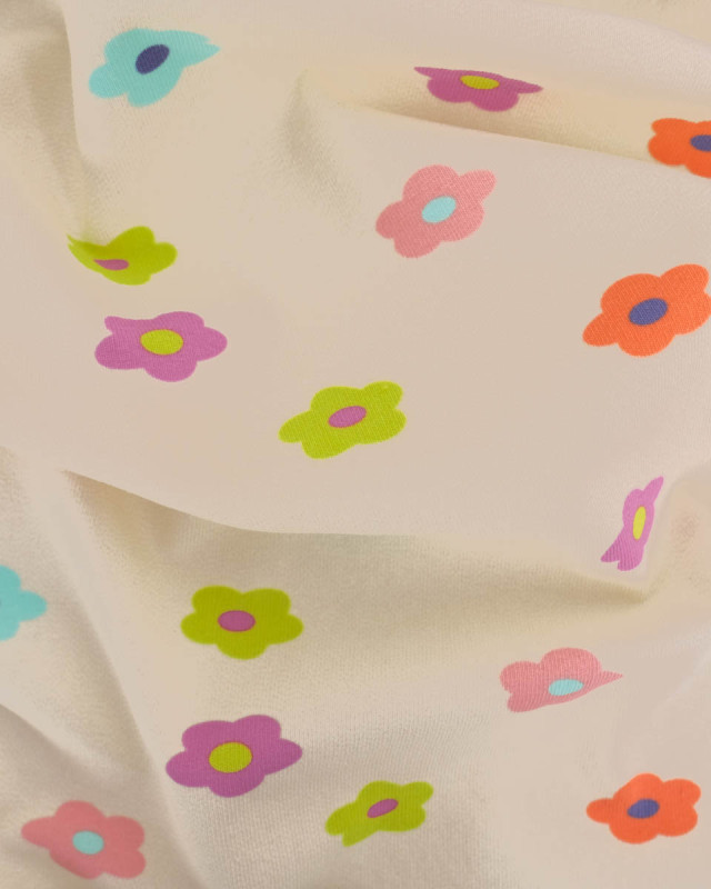 Jersey de Coton Imprimé Fleur Ecru - Mercerine