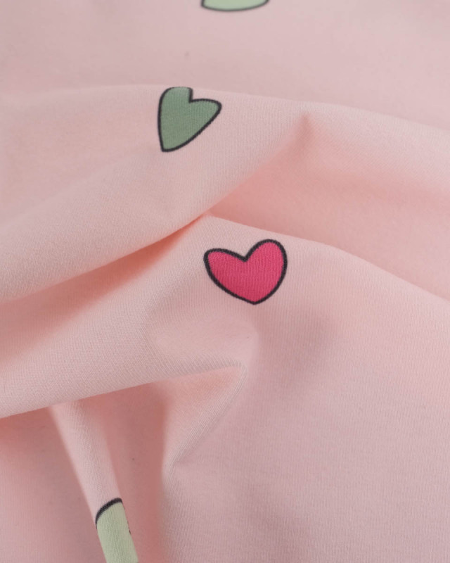 Jersey de Coton Imprimé Coeur Rose - Mercerine
