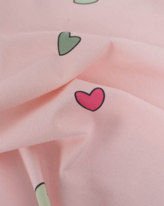 Jersey de Coton Imprimé Coeur Rose - Mercerine