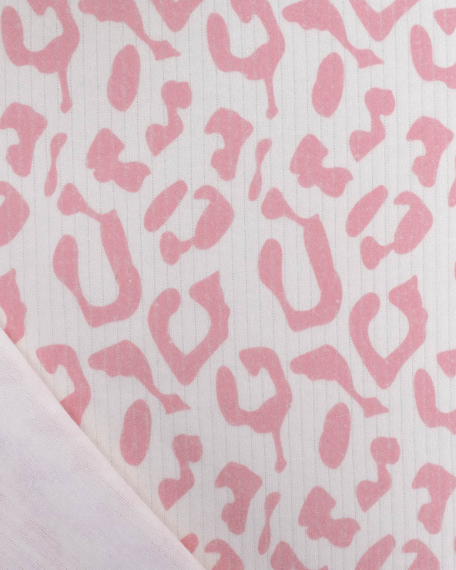 Tissu Jersey Côtelé Leopard Rose - Mercerine