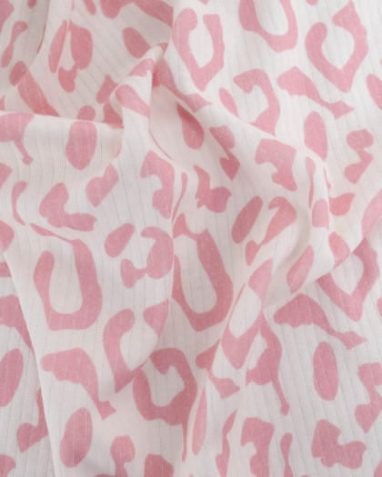 Tissu Jersey Côtelé Leopard Rose - Mercerine
