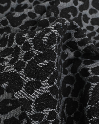 Tissu Jean Jacquard Léopard Noir - Mercerine