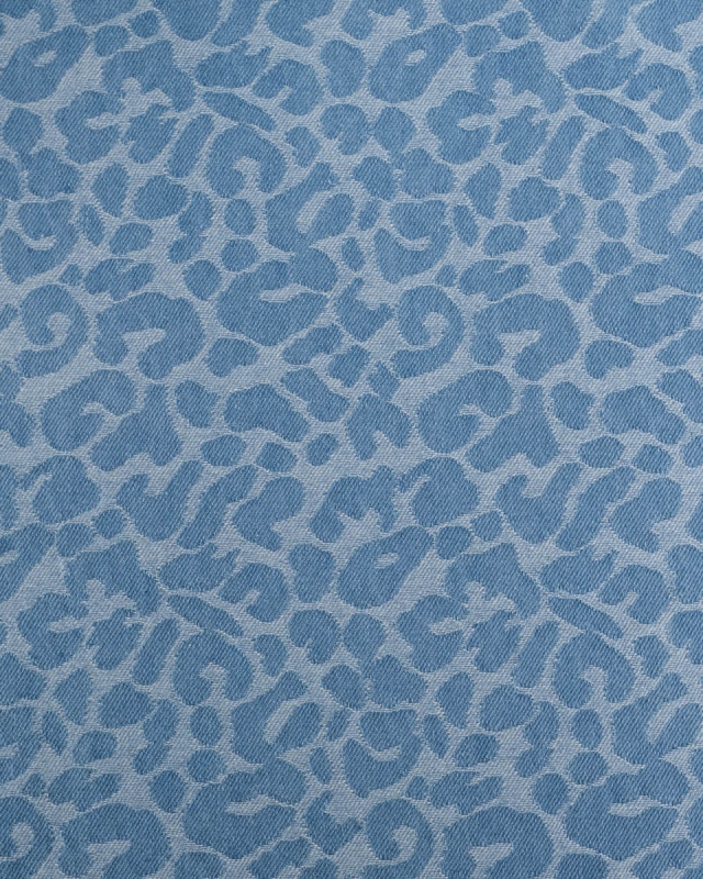 Tissu Jean Jacquard Léopard Bleu Clair - Mercerine