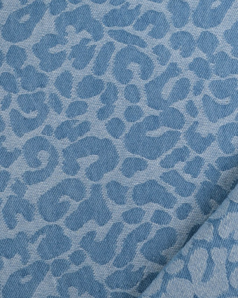 Tissu Jean Jacquard Léopard Bleu Clair - Mercerine