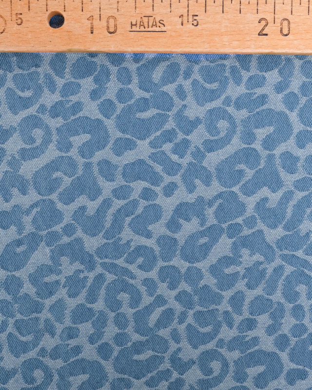 Tissu Jean Jacquard Léopard Bleu Clair - Mercerine