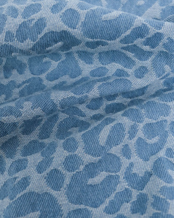 Tissu Jean Jacquard Léopard Bleu Clair - Mercerine