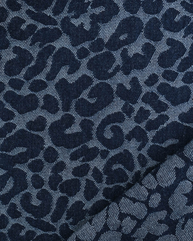 Tissu Jean Jacquard Léopard Bleu Foncé - Mercerine