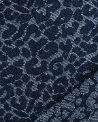 Tissu Jean Jacquard Léopard Bleu Foncé - Mercerine
