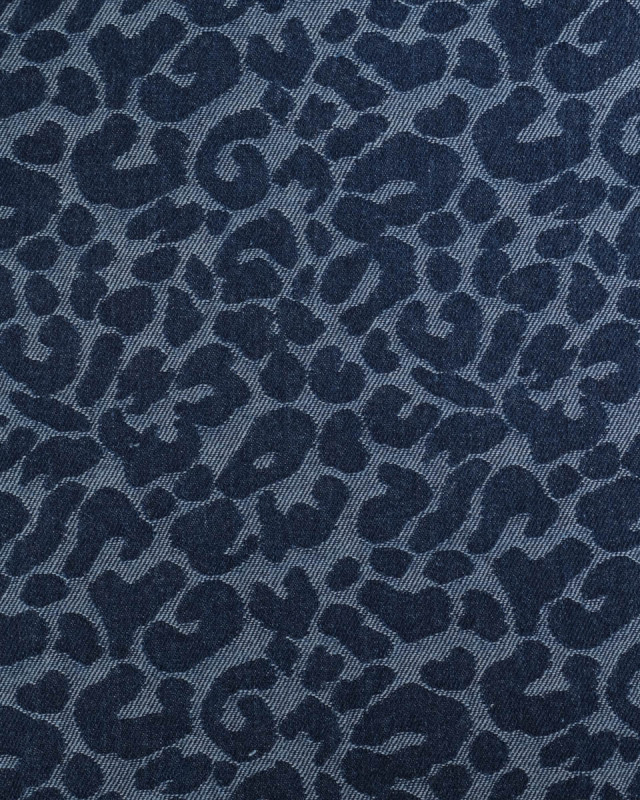 Tissu Jean Jacquard Léopard Bleu Foncé - Mercerine