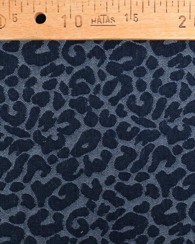 Tissu Jean Jacquard Léopard Bleu Foncé - Mercerine
