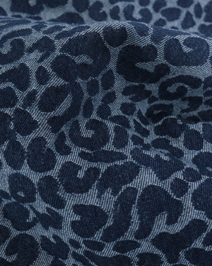 Tissu Jean Jacquard Léopard Bleu Foncé - Mercerine