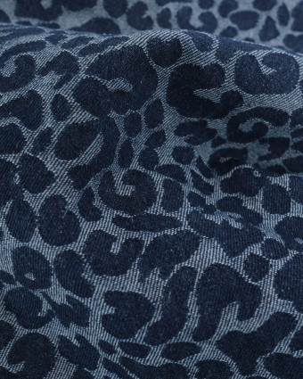 Tissu Jean Jacquard Léopard Bleu Foncé - Mercerine