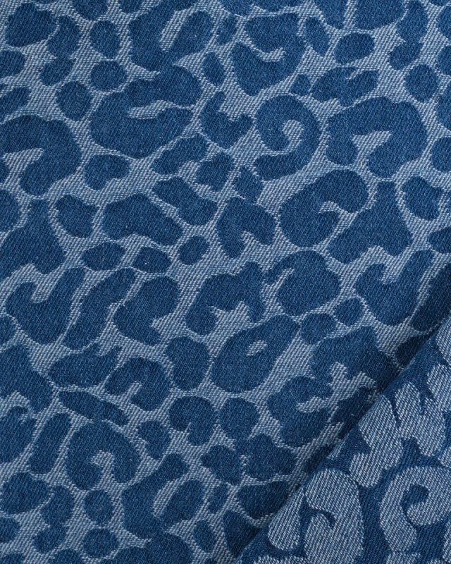 Tissu Jean Jacquard Léopard Bleu Denim - Mercerine