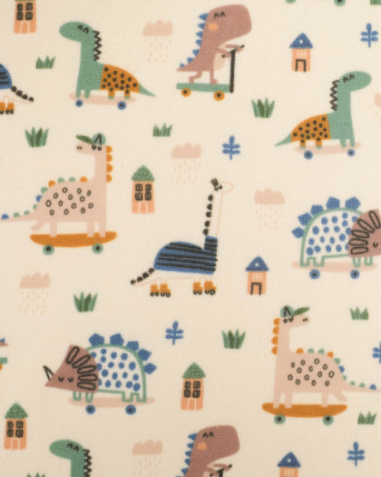 Tissu Sweat Envers Doudou Dinausore Ecru - Mercerine