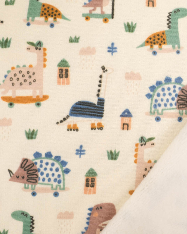 Tissu Sweat Envers Doudou Dinausore Ecru - Mercerine