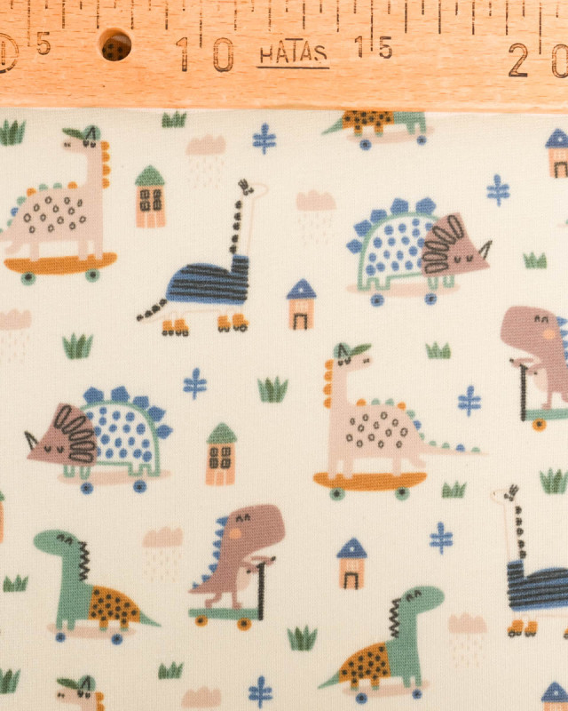 Tissu Sweat Envers Doudou Dinausore Ecru - Mercerine