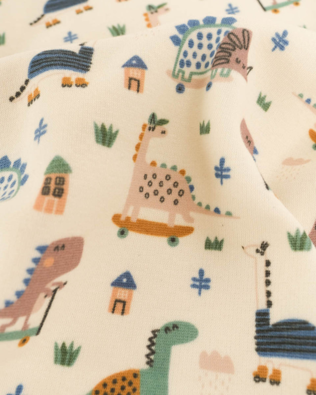 Tissu Sweat Envers Doudou Dinausore Ecru - Mercerine