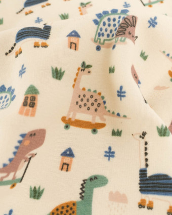 Tissu Sweat Envers Doudou Dinausore Ecru - Mercerine