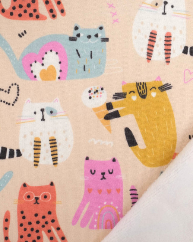 Tissu Sweat Envers Doudou Chat Muticouleur - Mercerine