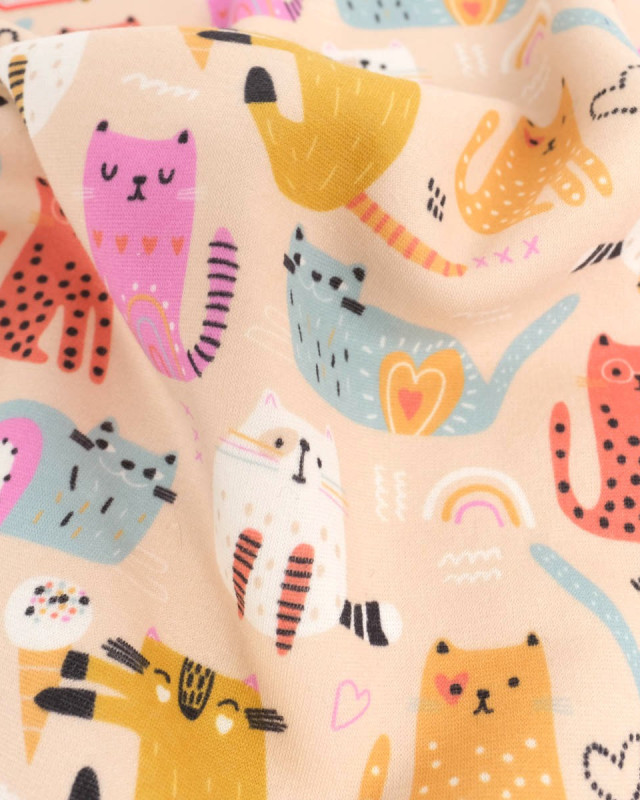 Tissu Sweat Envers Doudou Chat Muticouleur - Mercerine
