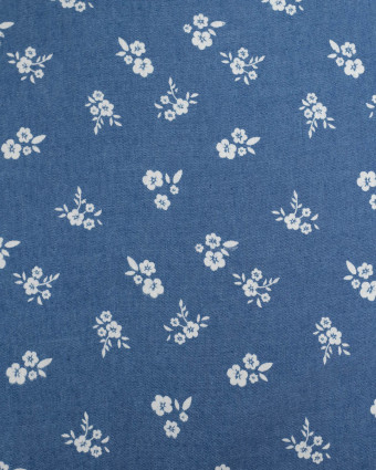 Tissu Chambray Jean Palerme Fleur Fond Bleu Jean - Mercerine