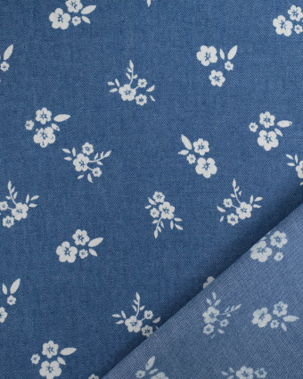 Tissu Chambray Jean Palerme Fleur Fond Bleu Jean - Mercerine
