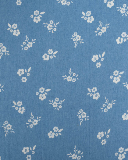 Tissu Chambray Jean PalermeFleur Fond Bleu Clair - Mercerine