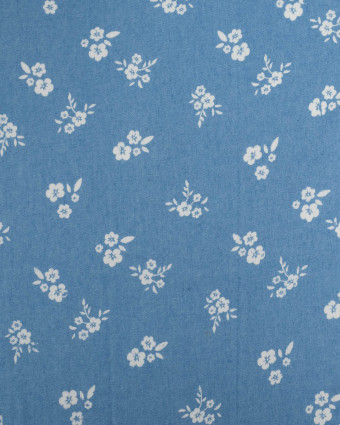 Tissu Chambray Jean PalermeFleur Fond Bleu Clair - Mercerine