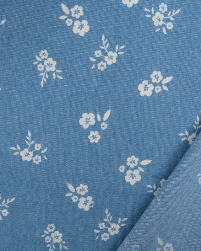 Tissu Chambray Jean PalermeFleur Fond Bleu Clair - Mercerine