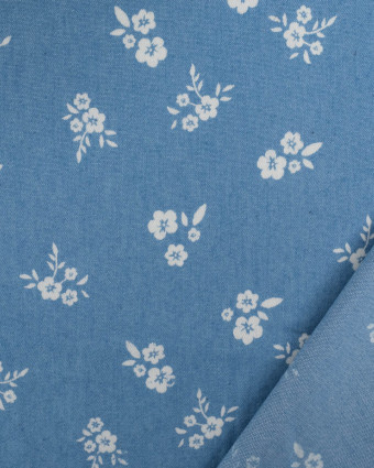 Tissu Chambray Jean PalermeFleur Fond Bleu Clair - Mercerine