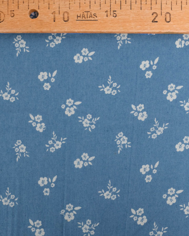 Tissu Chambray Jean PalermeFleur Fond Bleu Clair - Mercerine